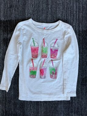 Girls' White Long-Sleeve Glitter Drink Graphic Top
